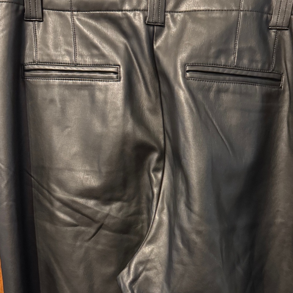 Anthropologie Maeve Naomi Black Wide Leg Faux Leather Pants Size 16 Tall - Picture 7 of 8